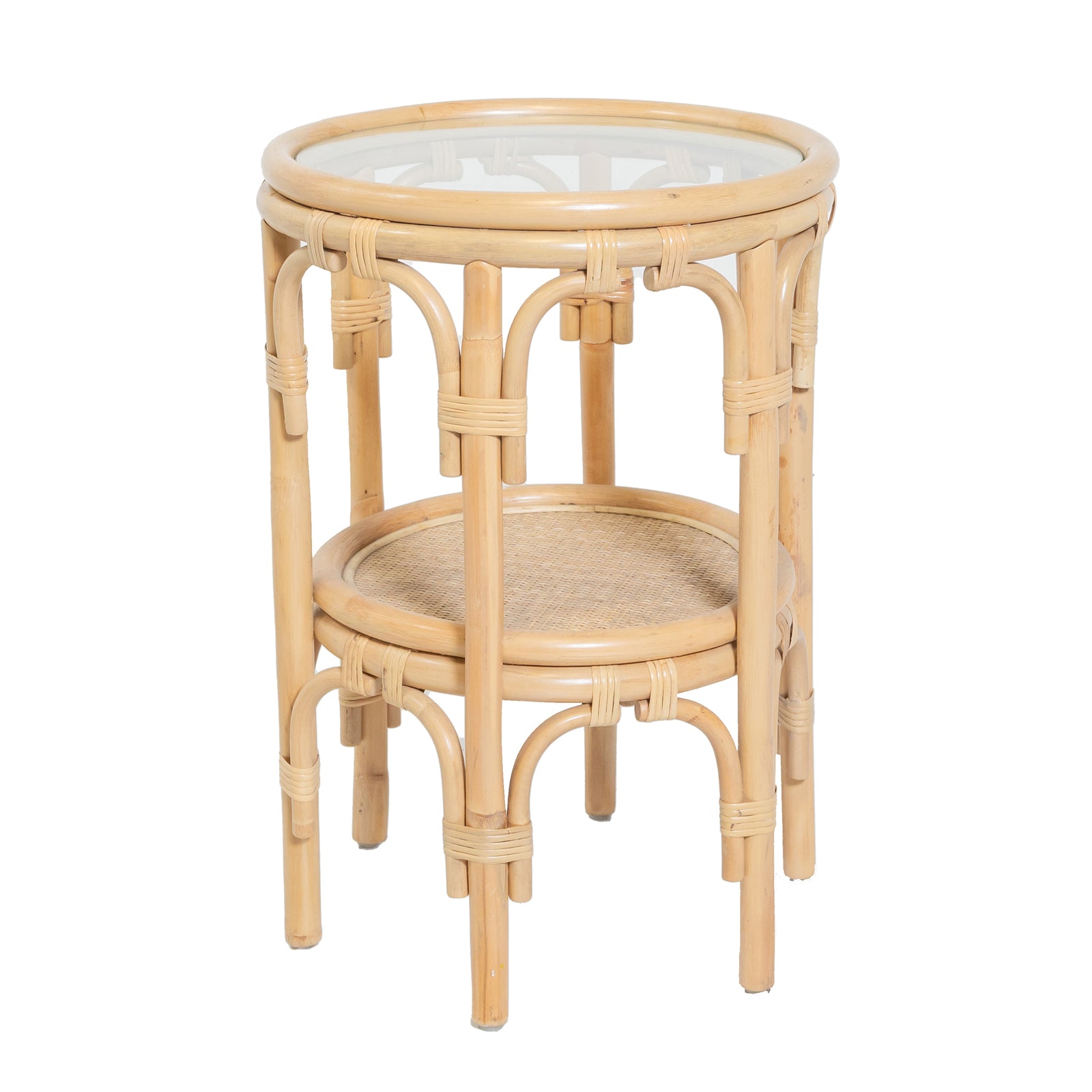 Rattan Glass Side Table