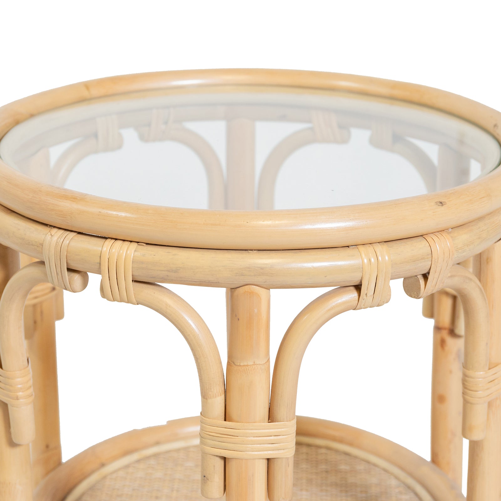 Rattan Glass Side Table