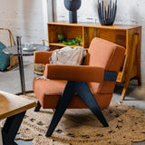Pierre Jeanneret Style Easy Armchair Burnt Orange Boucle