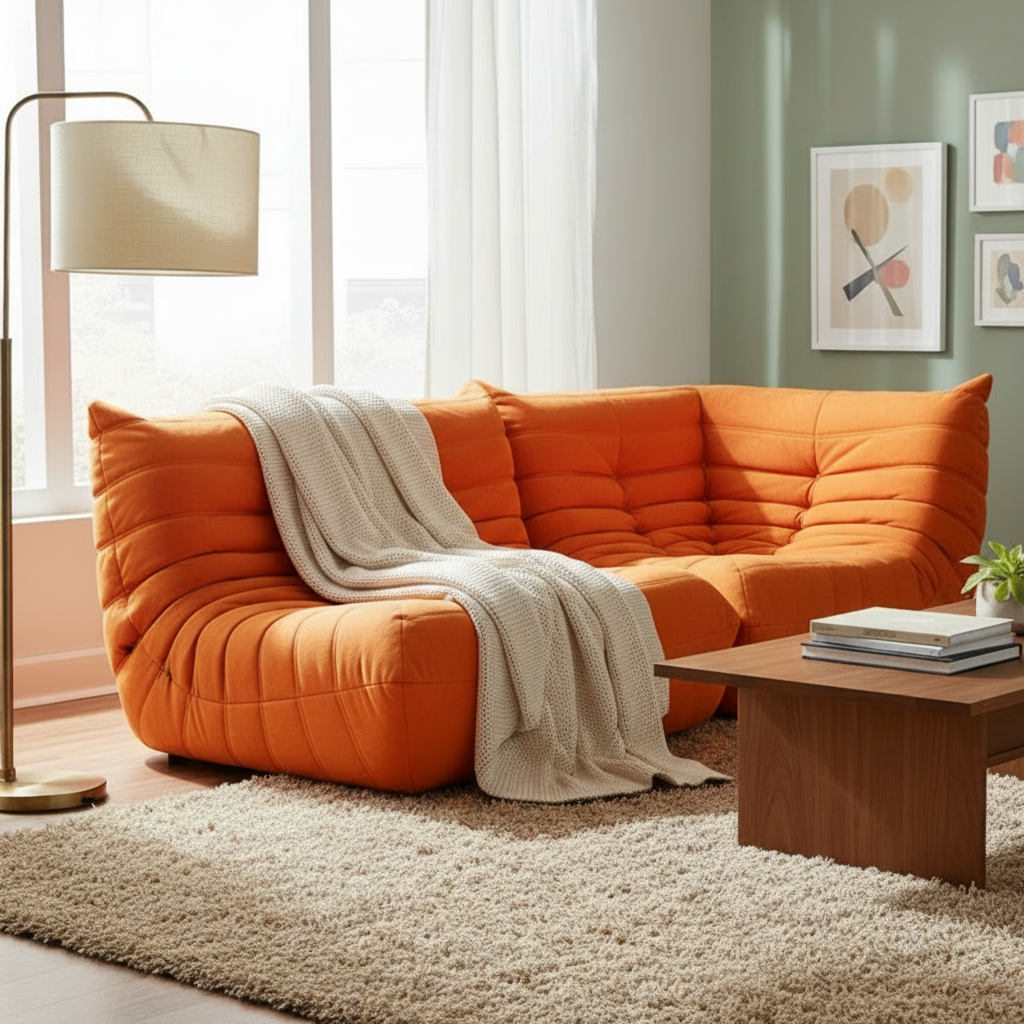 Togo Style Sofa Orange Suede Corner