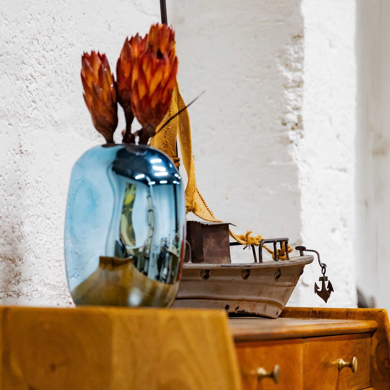 HKliving Blue Chrome Glass Vase