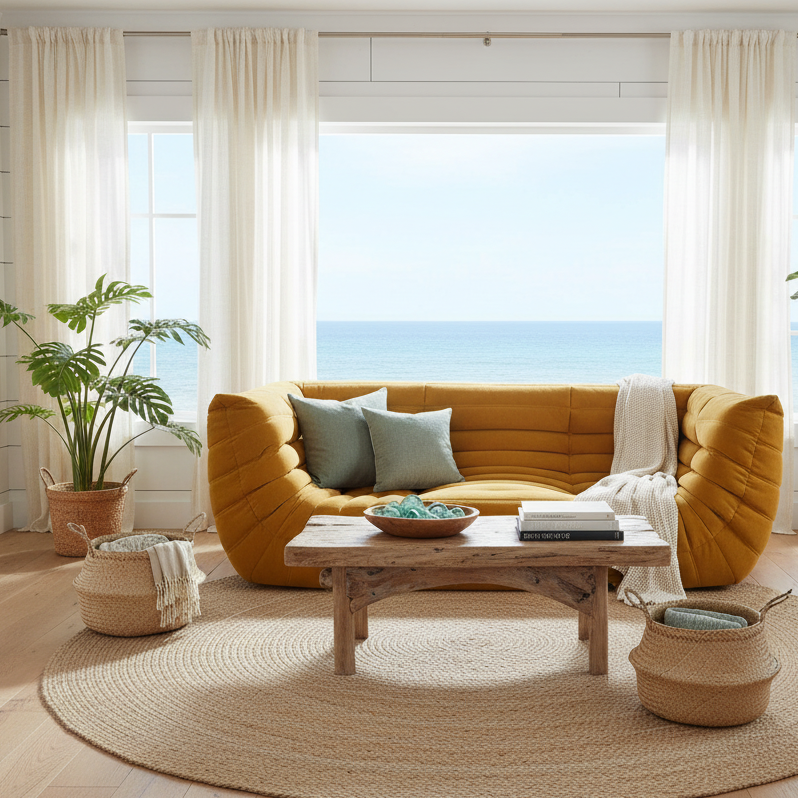 Togo Style Sofa Mustard Yellow Corduroy