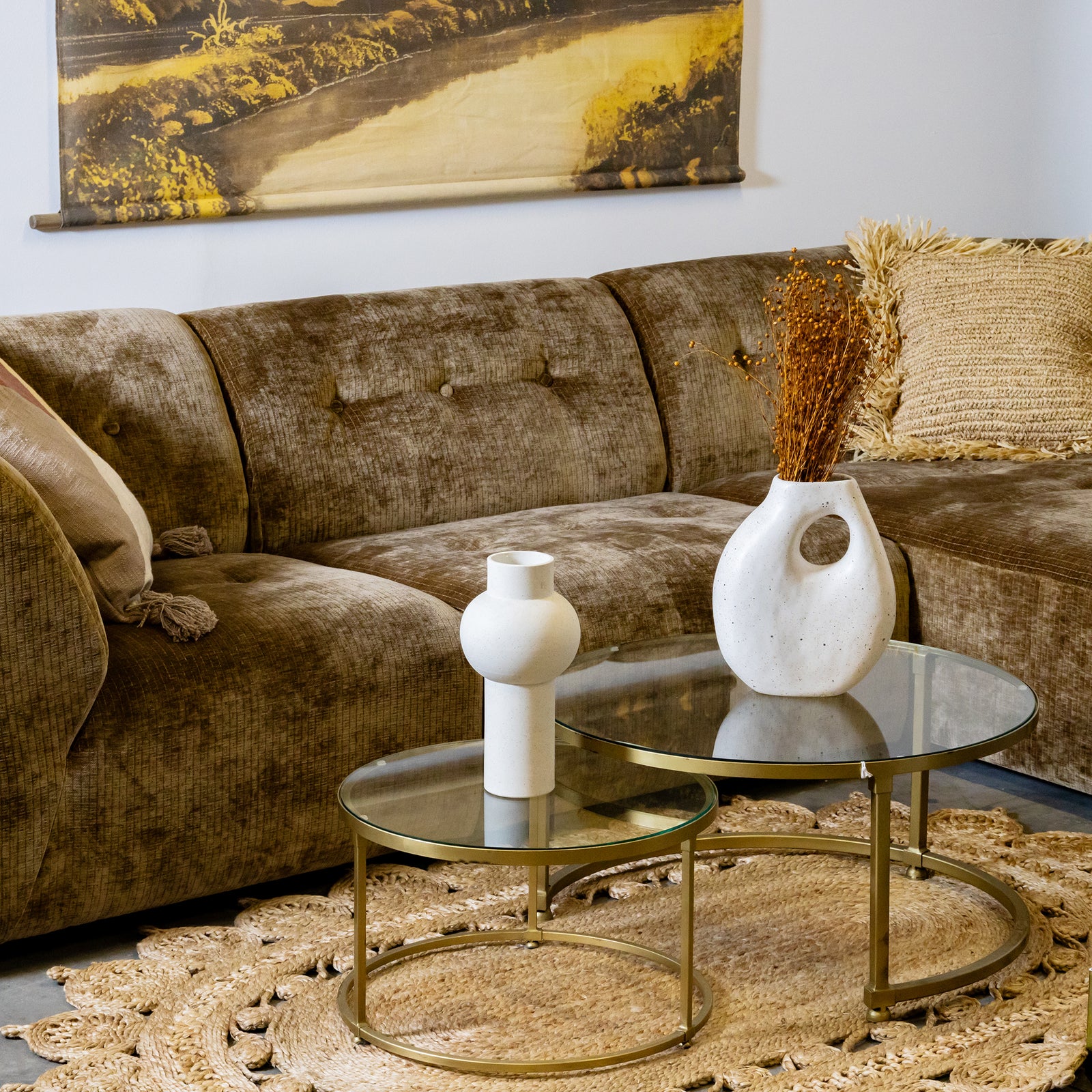 HKliving Vint Couch: Element Hocker Corduroy Velvet Aged Gold