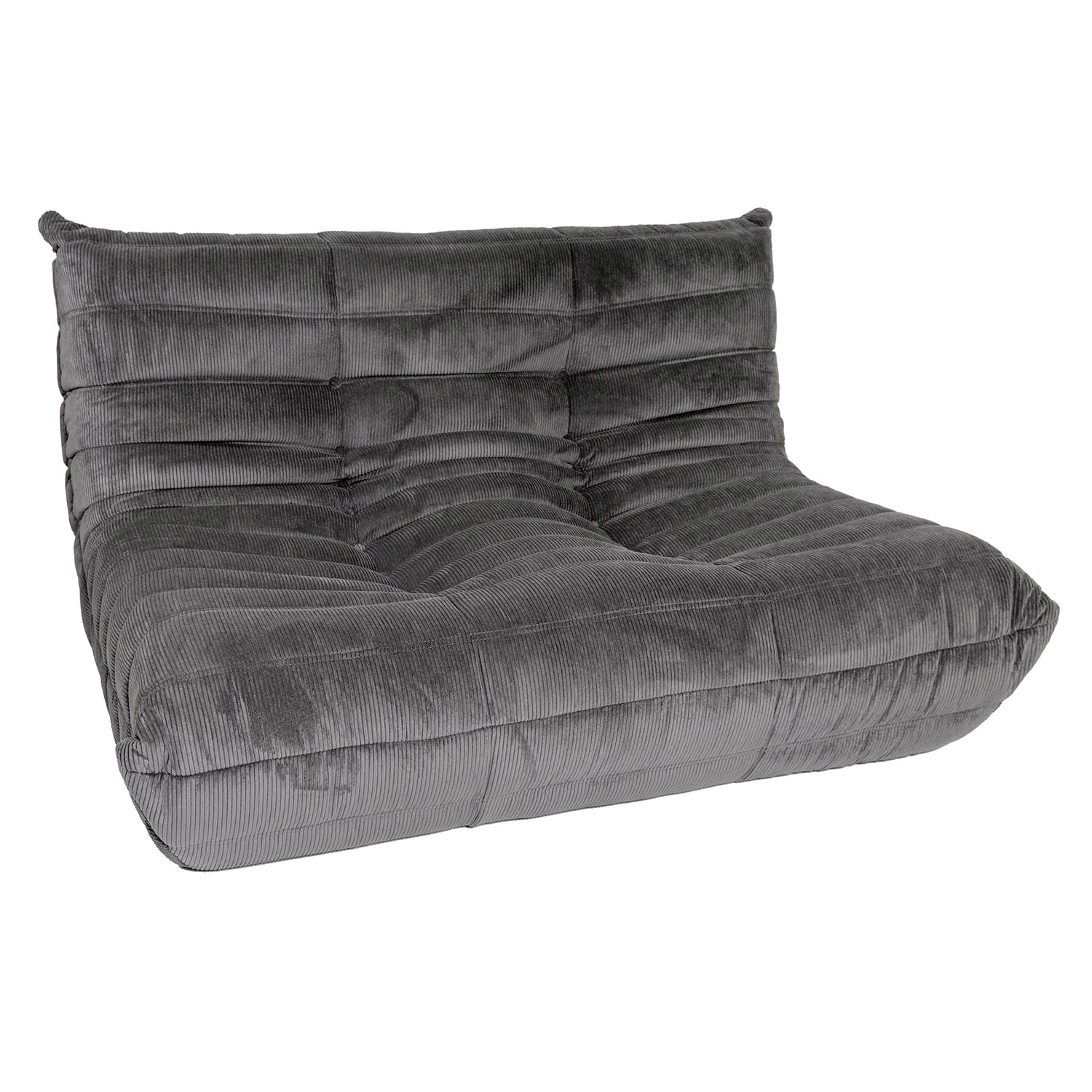 Togo Style Sofa Charcoal Grey Corduroy 2 Seater
