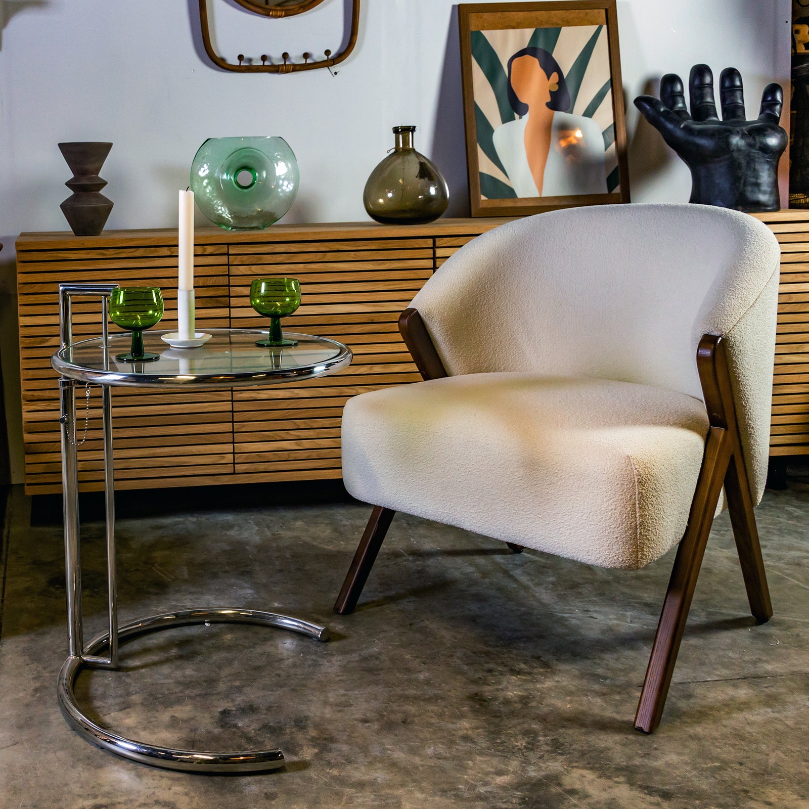 Sherpa Style Boucle Chair / Walnut Legs