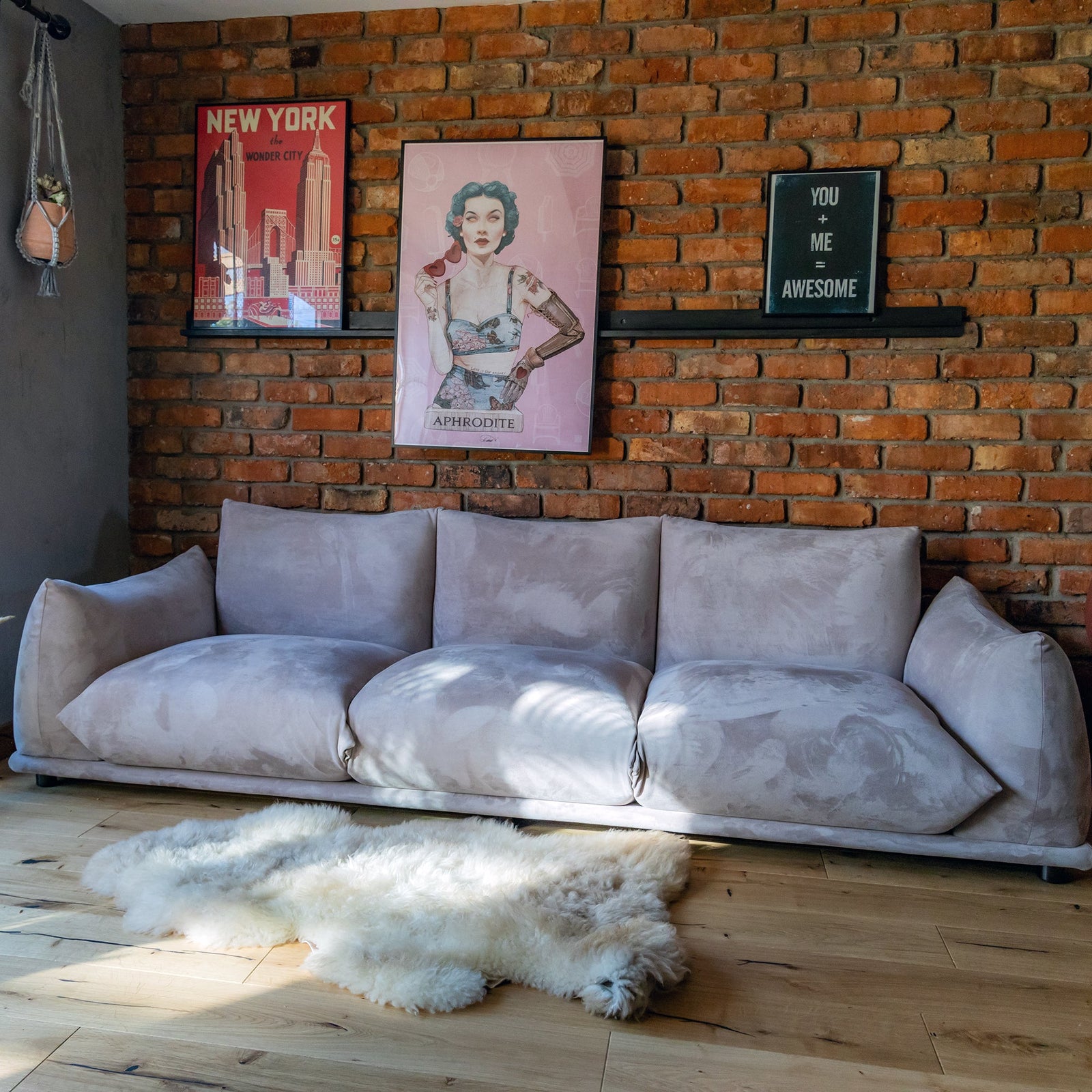 Marenco Style Sofa Light Grey Suede 3 Seater