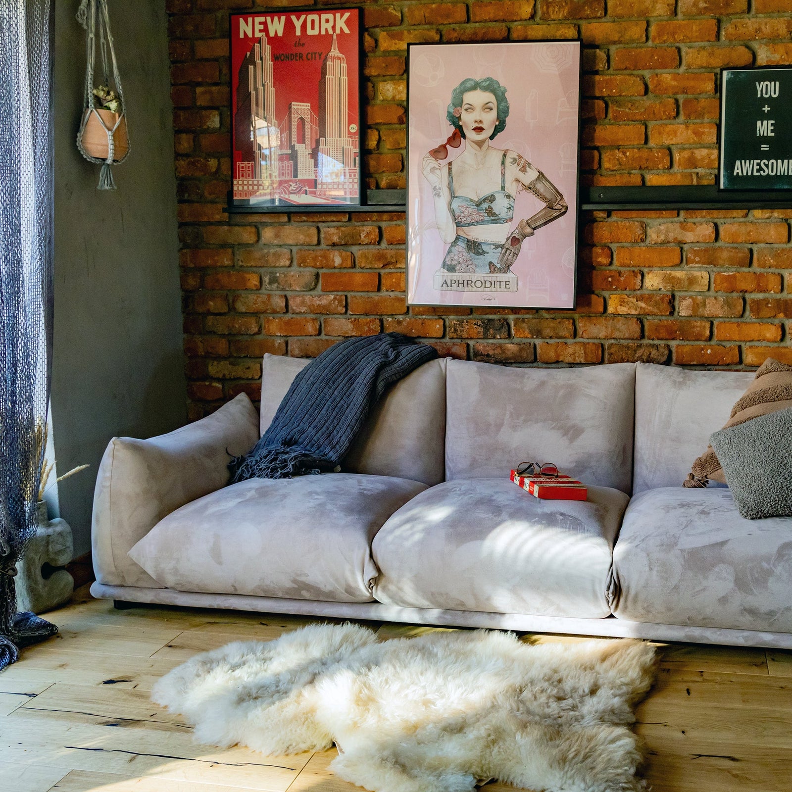 Marenco Style Sofa Light Grey Suede 3 Seater