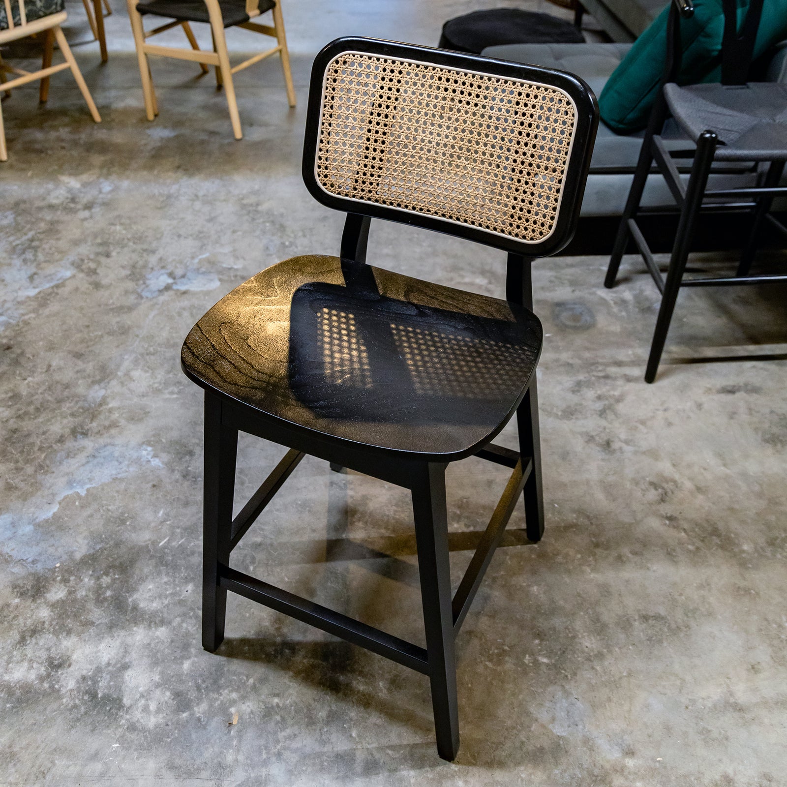 Wood / Rattan Bar Stool Black