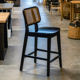 Wood / Rattan Bar Stool Black