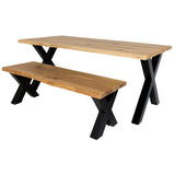 Solid Oak Dining Table / X Frame Black / Matching Bench / Strachel A.F.