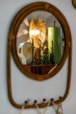 Mirror With Rattan Frame And Hooks