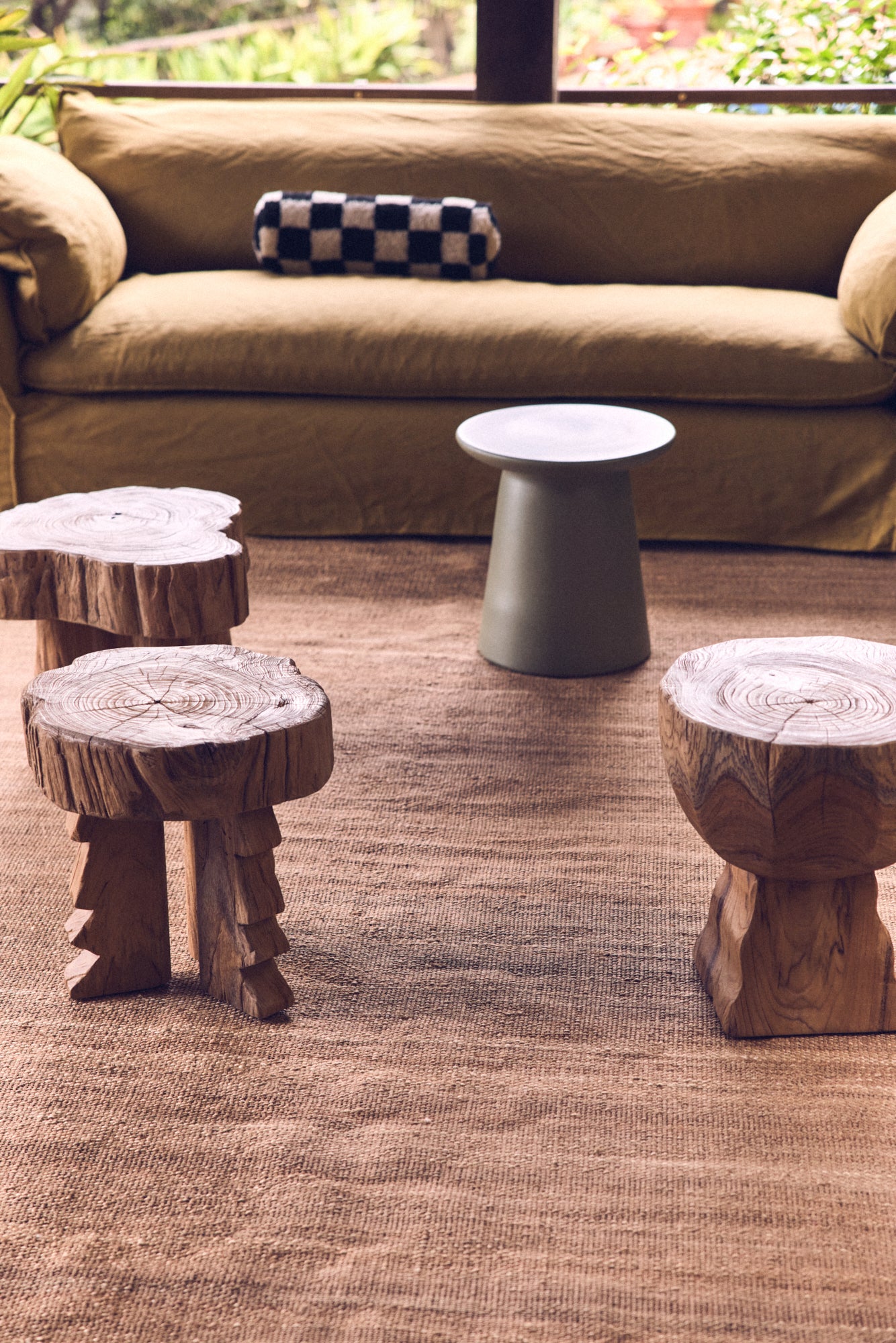 HKliving Carved Wooden Stool