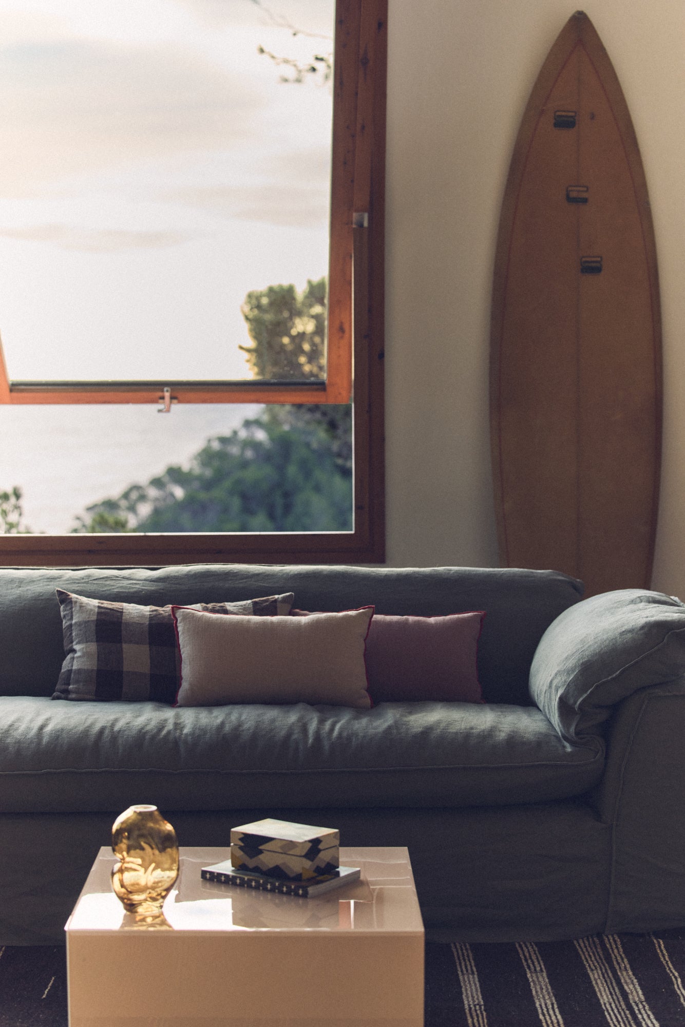 HKliving Nomad couch: 244cm linen, army green