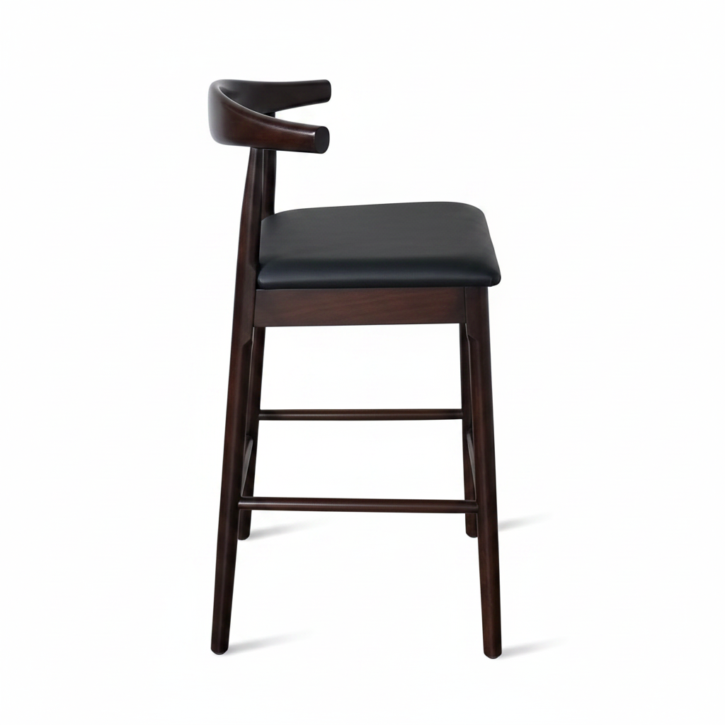 Hans J Wegner style Ox Horn Stool - Mahogany / Black Faux Seat