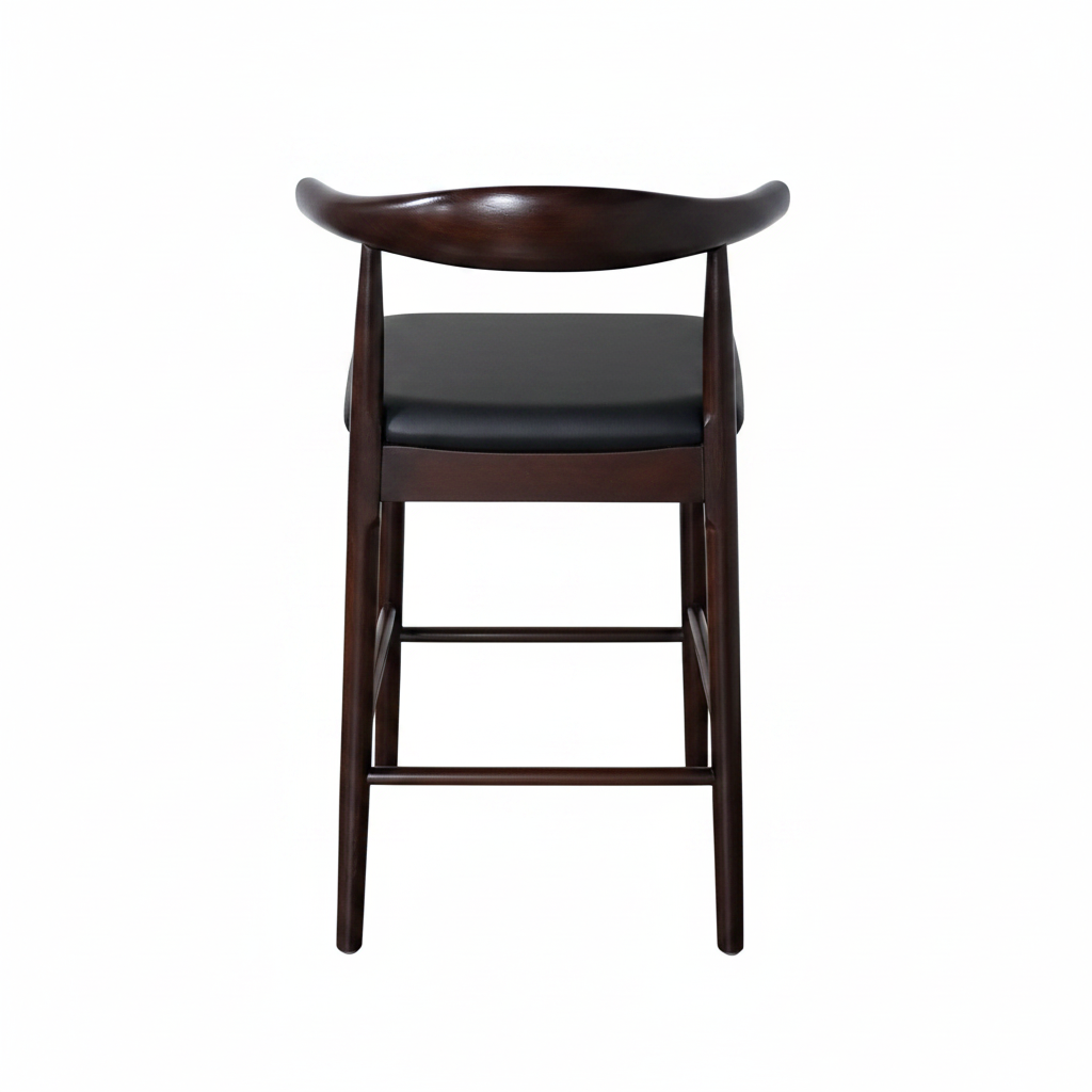 Hans J Wegner style Ox Horn Stool - Mahogany / Black Faux Seat