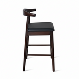 Hans J Wegner style Ox Horn Stool - Mahogany / Black Faux Seat