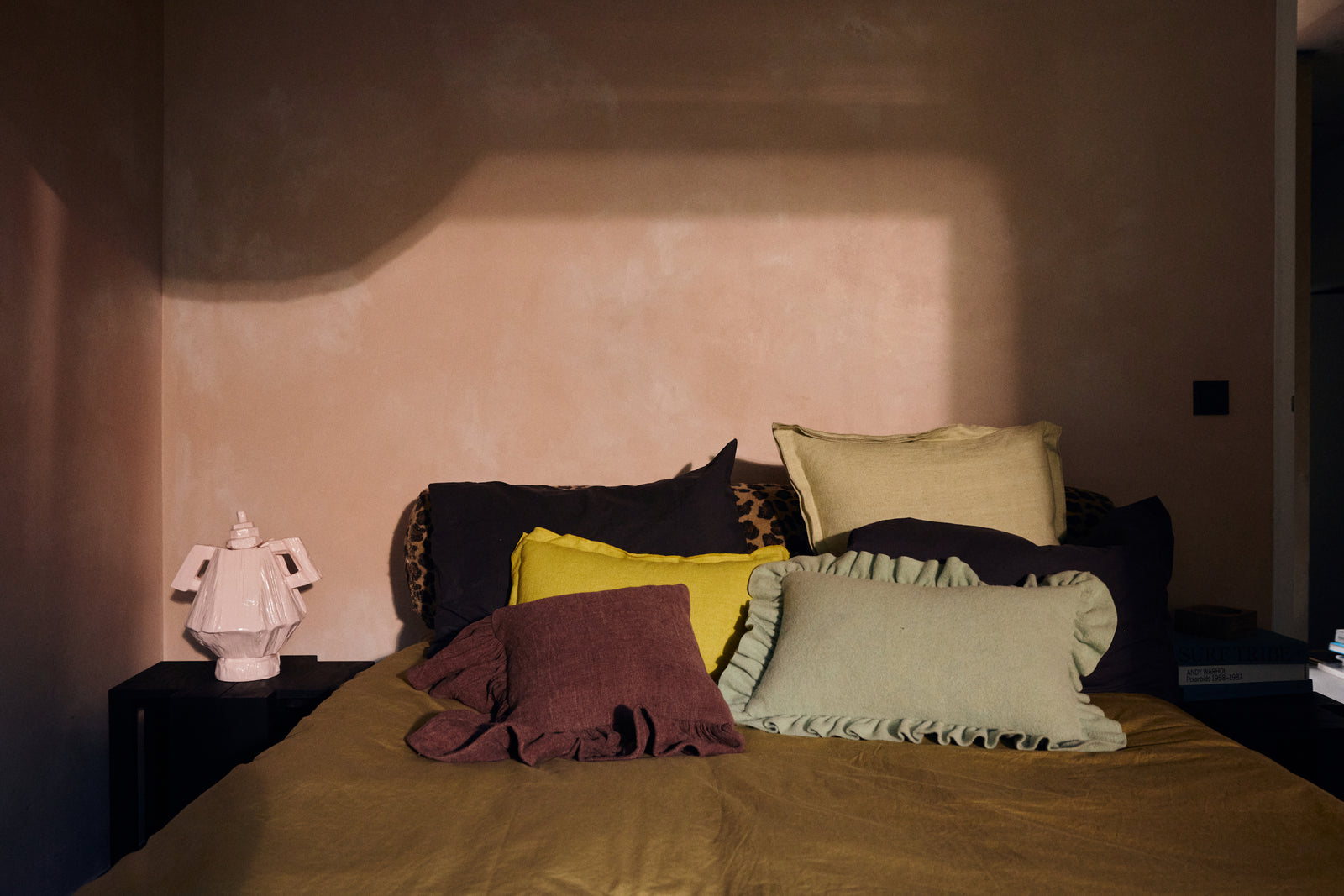 HKLIVING Ruffle cushion, chestnut 50x50cm