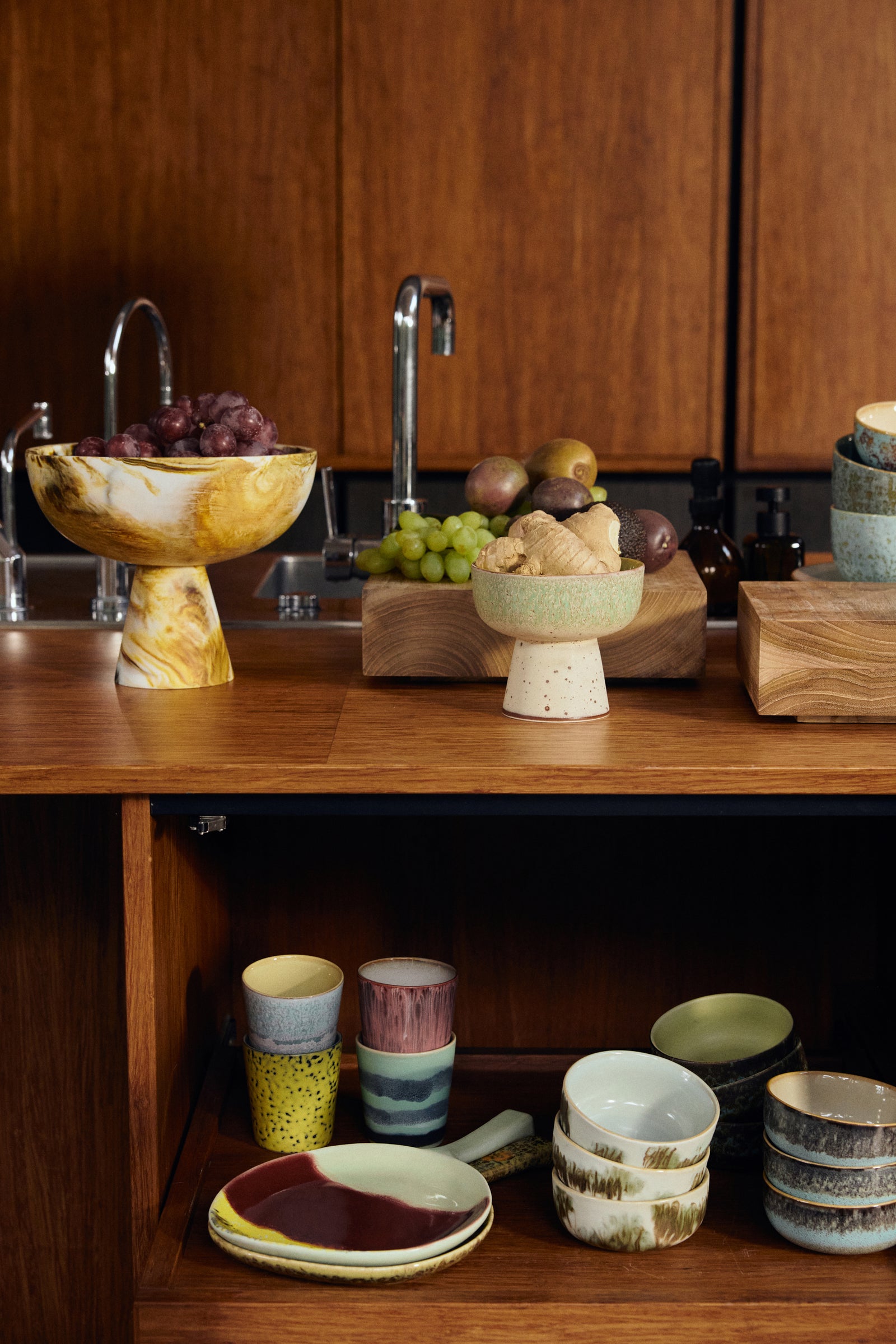 HKLIVING Marbled Bowl On Base Ochre