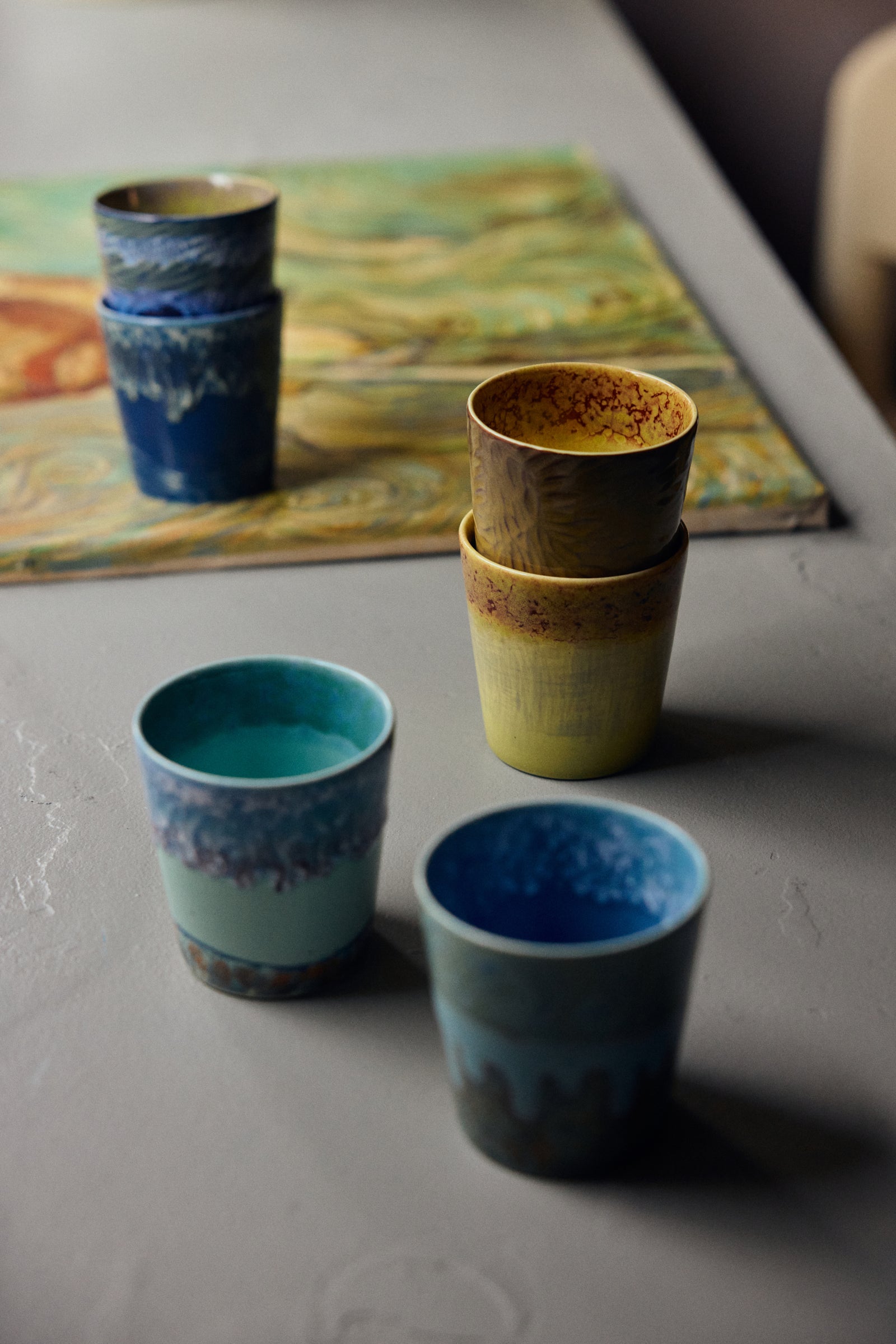 HKLIVING 70s ceramics: Van Gogh coffee mugs sunflowers, set of 2