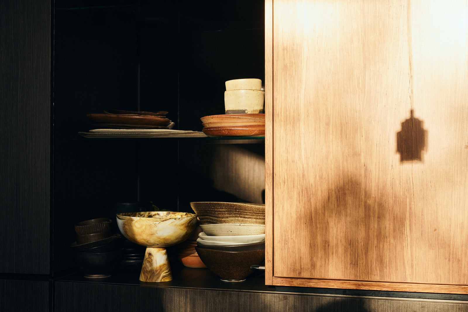HKLIVING Marbled Bowl On Base Ochre