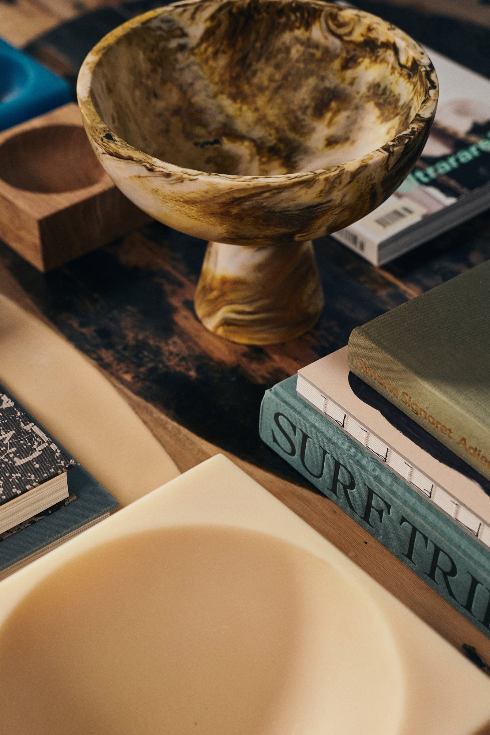 HKLIVING Marbled Bowl On Base Ochre