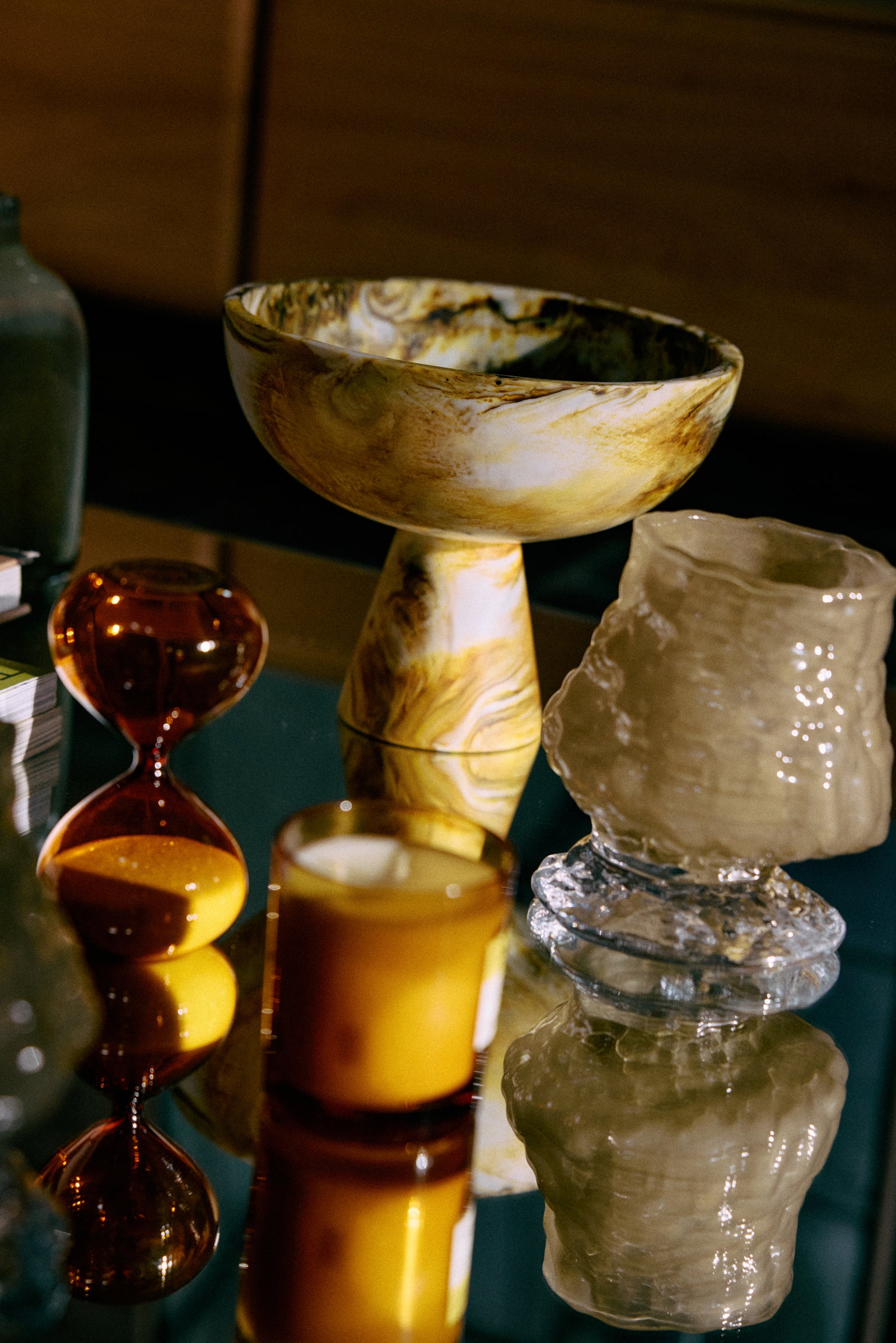HKLIVING Marbled Bowl On Base Ochre