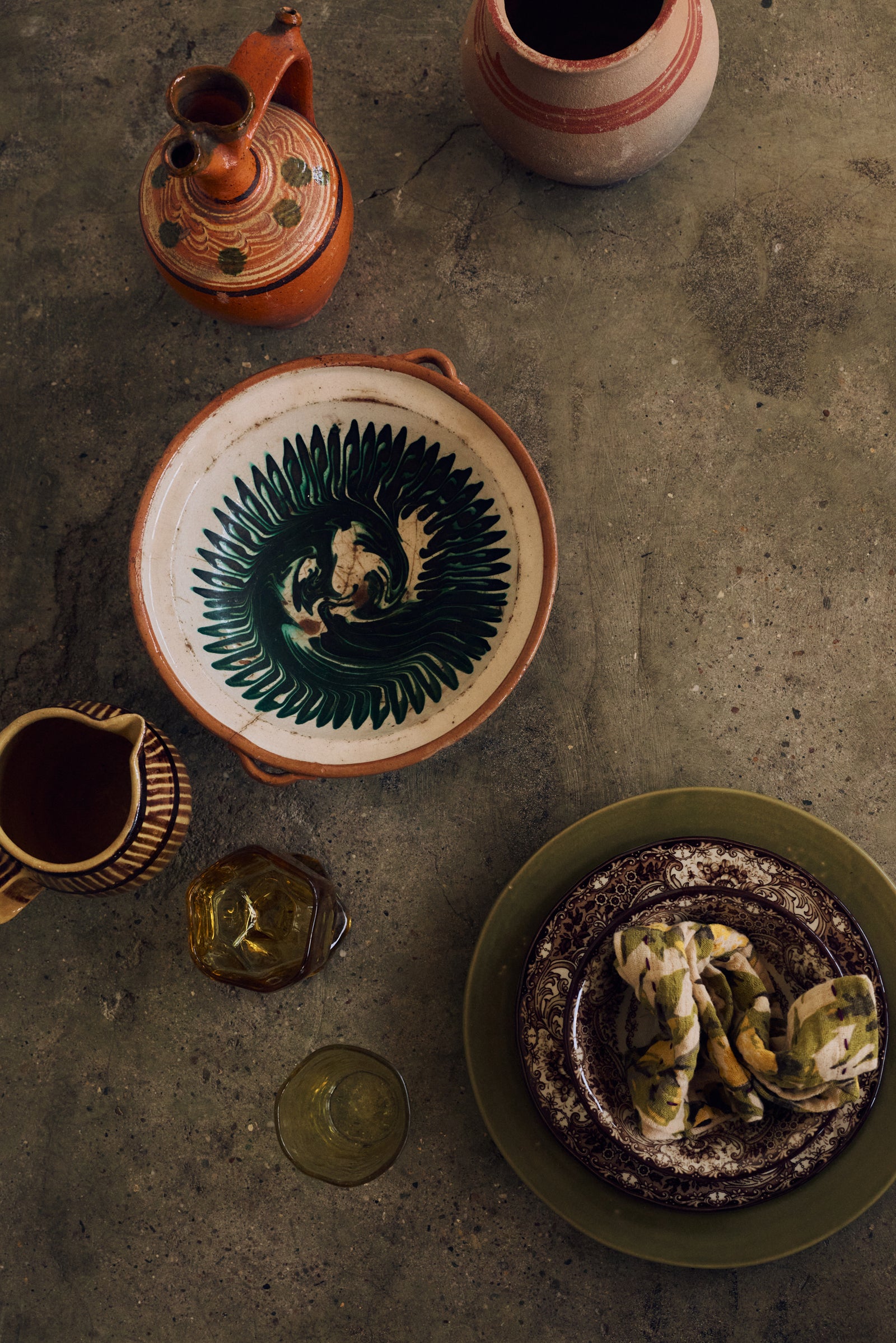 HKLIVING Farmhouse Ceramics: Dinner Plates Moss, set of 2