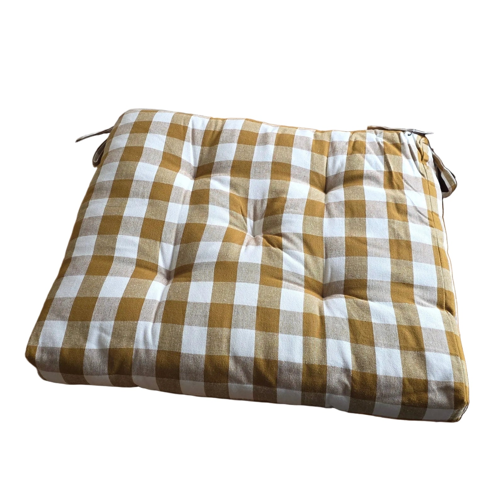 Printed cotton Seat Pad Mustard, White - Madam Stoltz