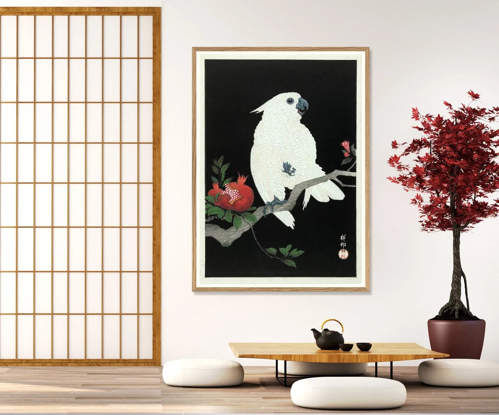 Cockatoo and Pomegranate 50x70 Oak Frame