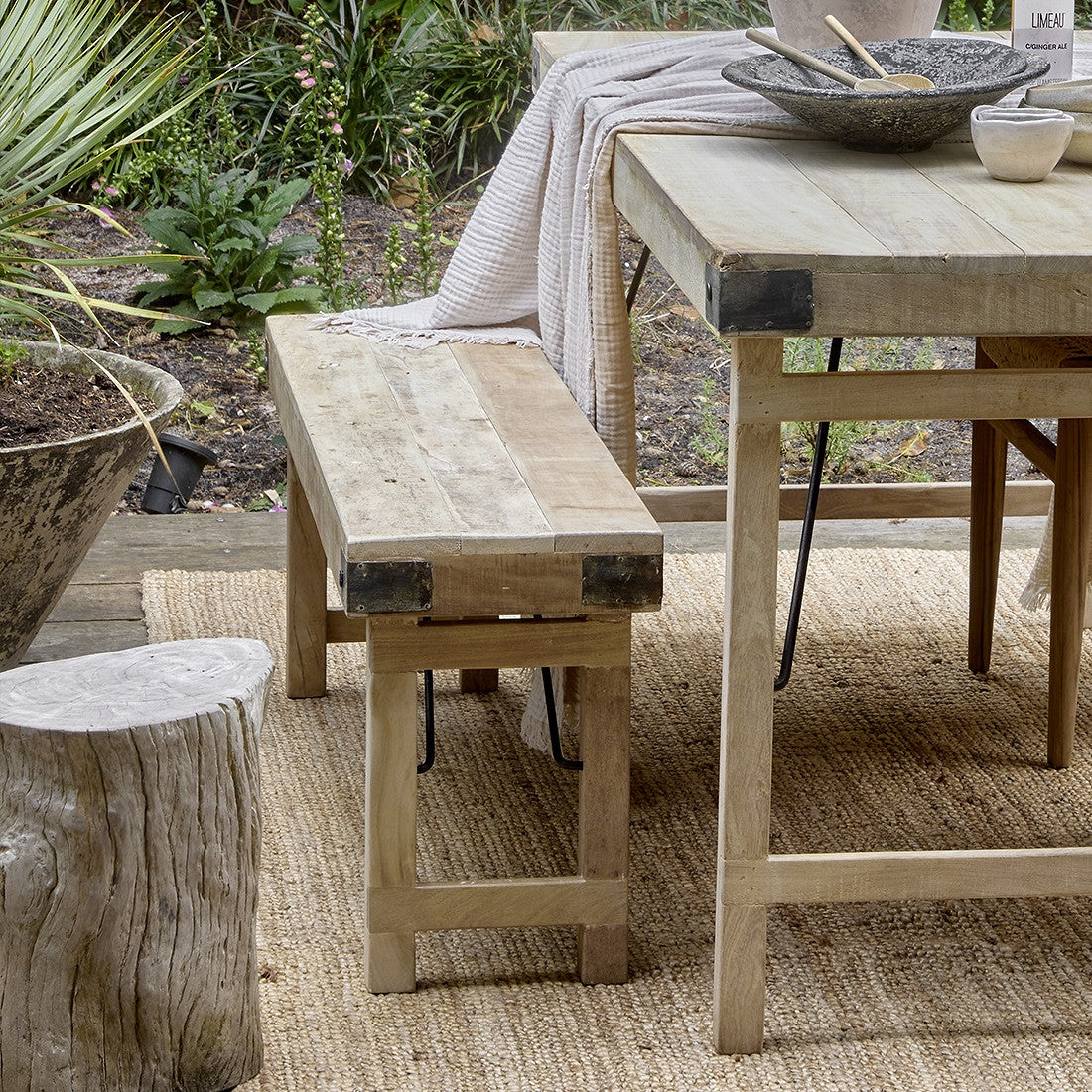Limewash Folding Bench 120 cm Natural