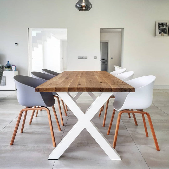 Solid Oak Dining Table Natural / X Frame White / Strachel A.F.