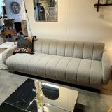 Channel Tufted Retro Sofa Light Grey Boucle 3 Seater