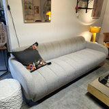 Channel Tufted Retro Sofa Light Grey Boucle 3 Seater