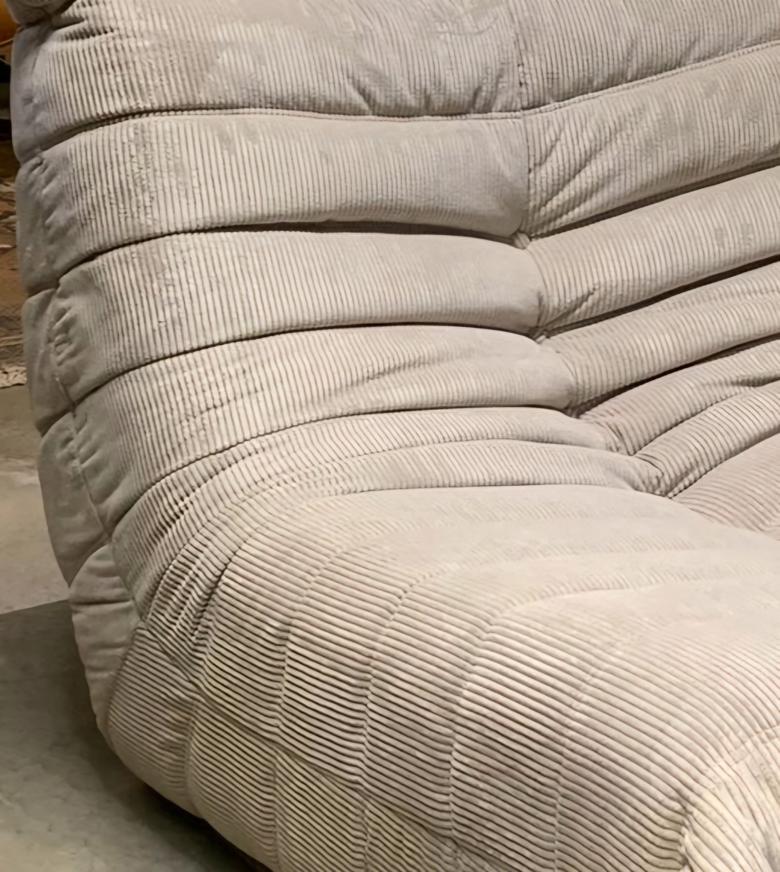 Togo Style Sofa Latte Grey Corduroy 2 Seater