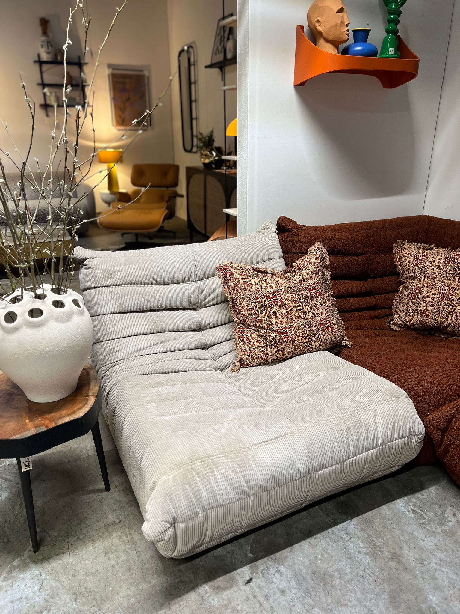 Togo Style Sofa Latte Grey Corduroy