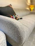 Channel Tufted Retro Sofa Light Grey Boucle 3 Seater