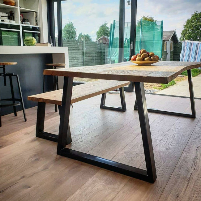Solid Oak Dining Table / U Frame Black / Matching Bench / Strachel A.F.