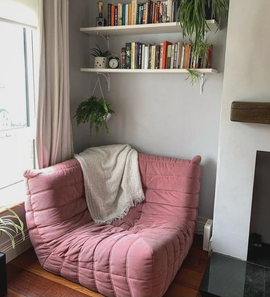 Togo Style Sofa Pastel Pink Corduroy Corner