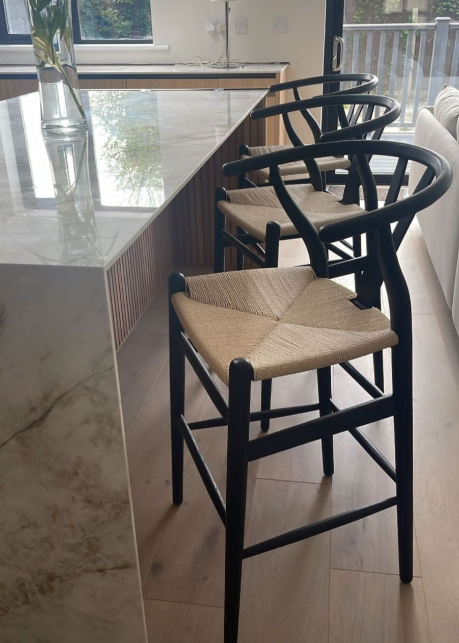 Hans J Wegner style Wishbone Bar Stool Black Natural S