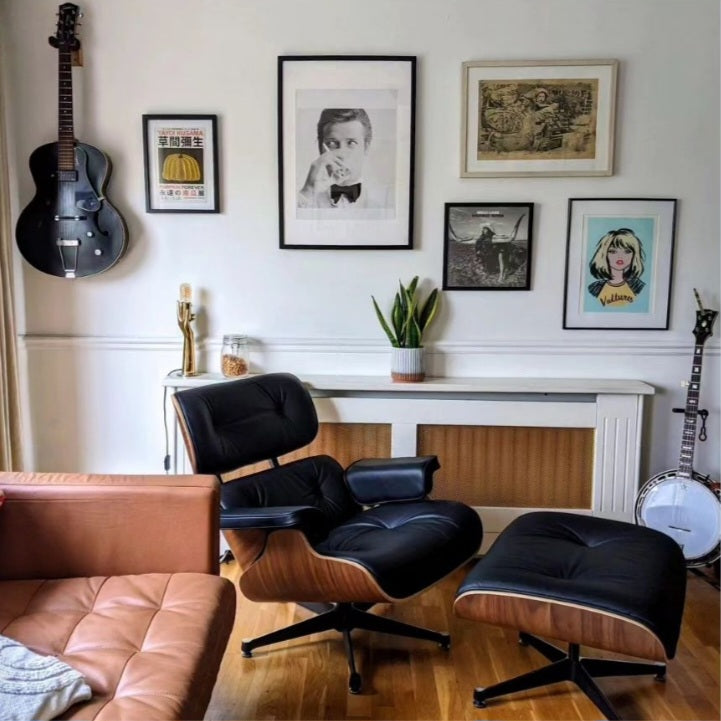 Iconic Lounge Chair and Ottoman - Walnut & Black Leather