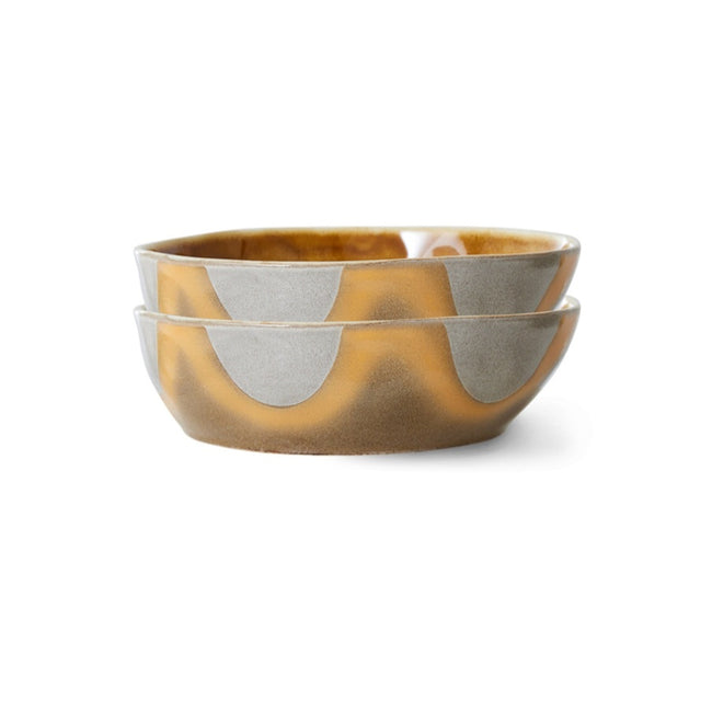 HKliving 70s Ceramics: Pasta Bowls, Oasis (set of 2)