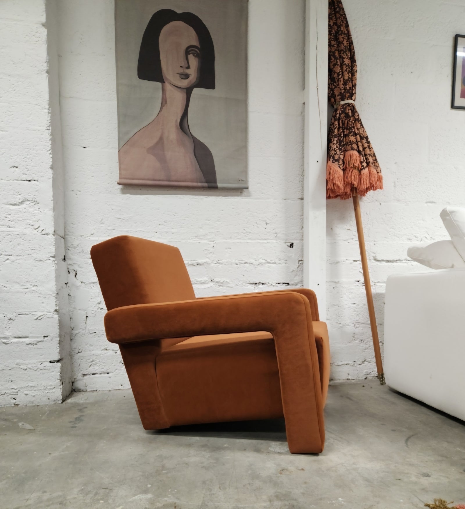 Utrecht Style Armchair Burnt Orange Velvet