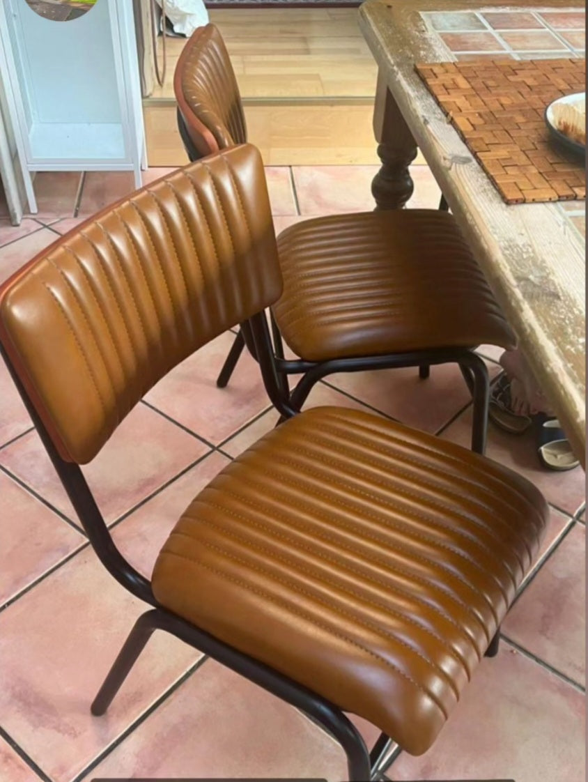 Hipster Leather Upholstered Metal Side Chair - Tan Brown