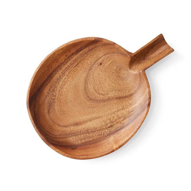 Wooden bowl with handle on a white background
