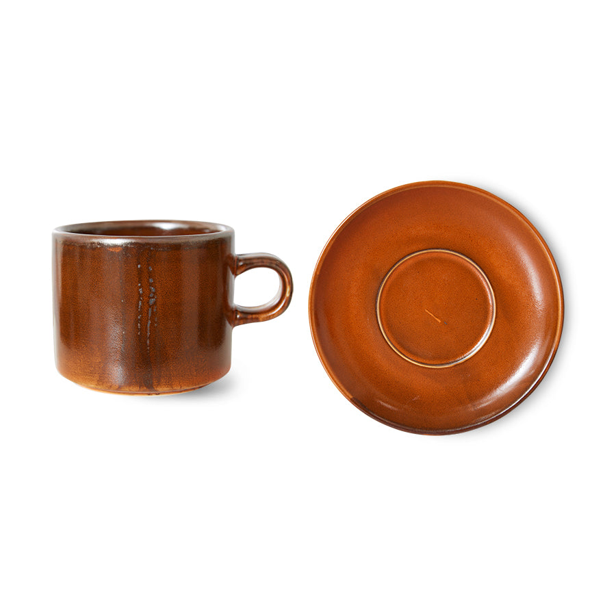 HKliving Chef Ceramics: Cup And Saucer Burned Orange
