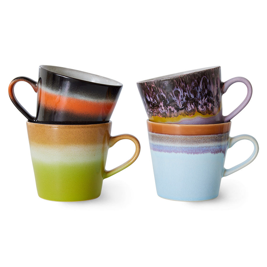 HKliving 70s Ceramics: Cappuccino Mugs Solid, set of 4