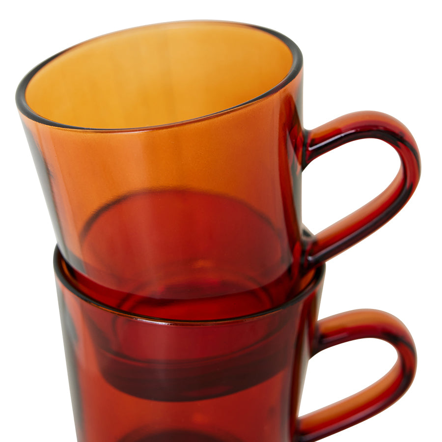 HKliving 70s Glassware: Coffee Cups Amber Brown, Set Of 4