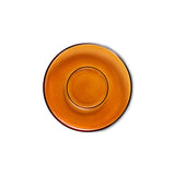 Orange plate with black rim on a white background