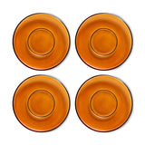 Four orange ceramic plates on a white background