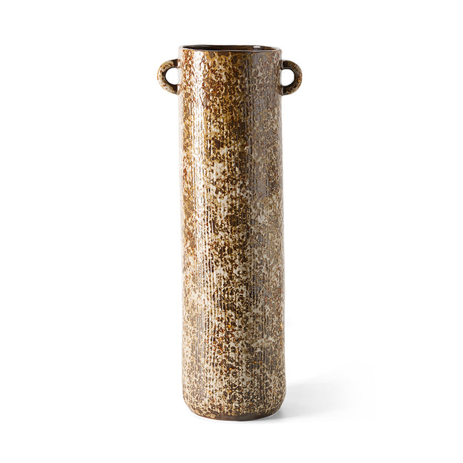 Long Vase Reactive Brown against white background